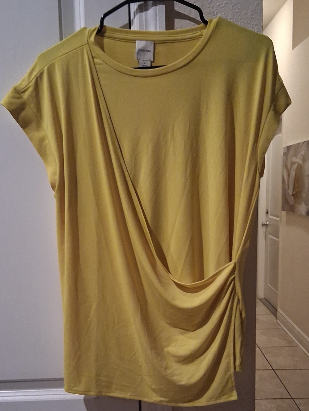 Calvin Klein Lemon Yellow Draped Short Sleeve Top